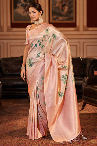 Engaging Cream Color Jacquard Digital Printed Saree