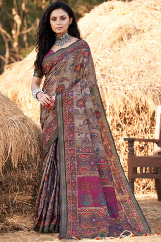 Cotton Lavish Printed Casual Saree In Brown