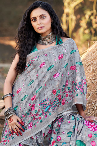 Cotton Gorgeous Printed Casual Grey Saree