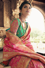 Load image into Gallery viewer, Pink Color Sangeet Wear Silk Fabric Weaving Work Saree With Embroidered Blouse
