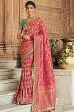 Load image into Gallery viewer, Pink Color Sangeet Wear Silk Fabric Weaving Work Saree With Embroidered Blouse
