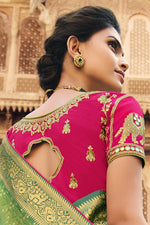 Load image into Gallery viewer, Green Color Sangeet Wear Silk Fabric Weaving Work Saree With Embroidered Blouse
