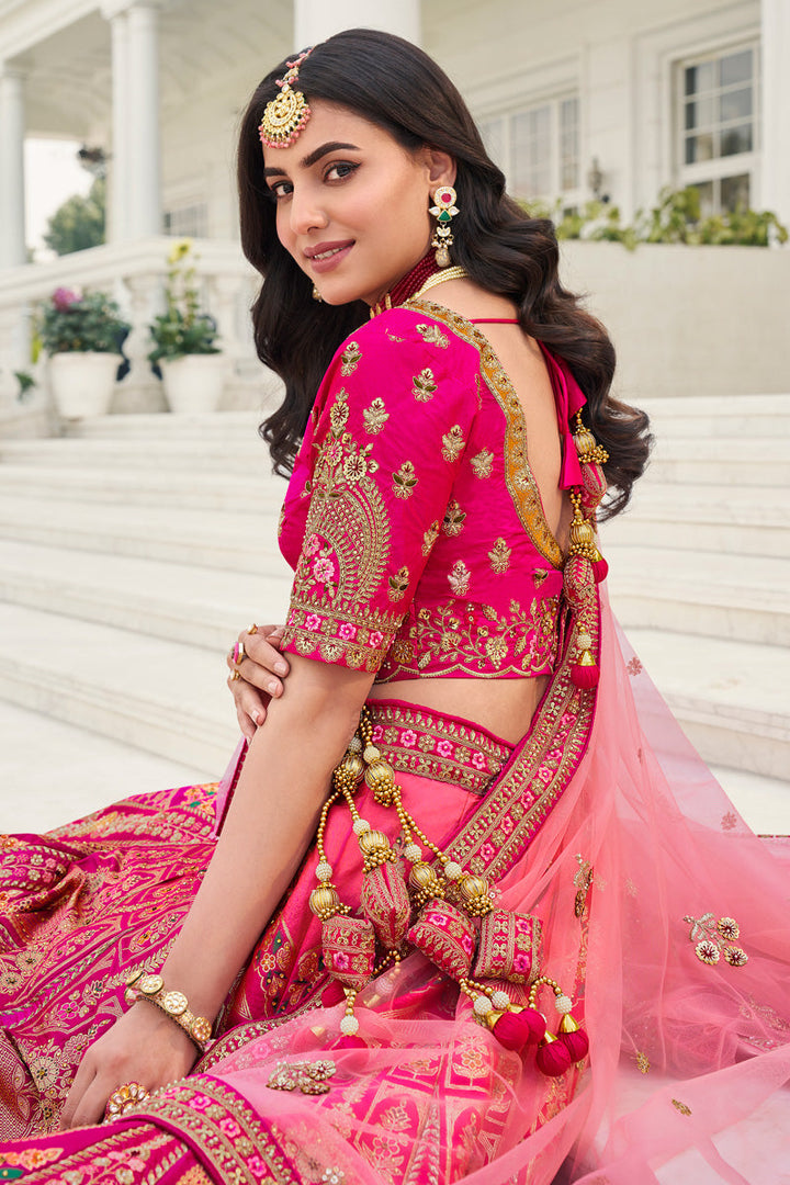 Magenta Silk Embroidered Bridal Lehenga