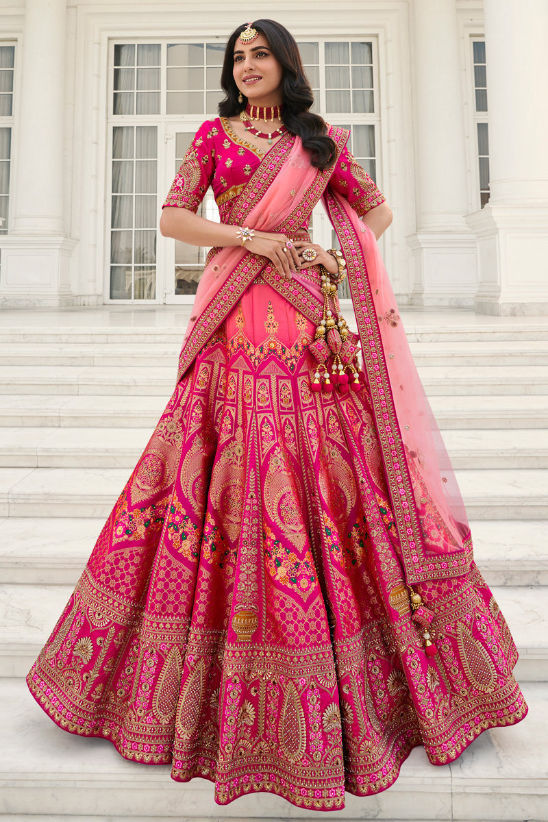 Magenta Silk Embroidered Bridal Lehenga