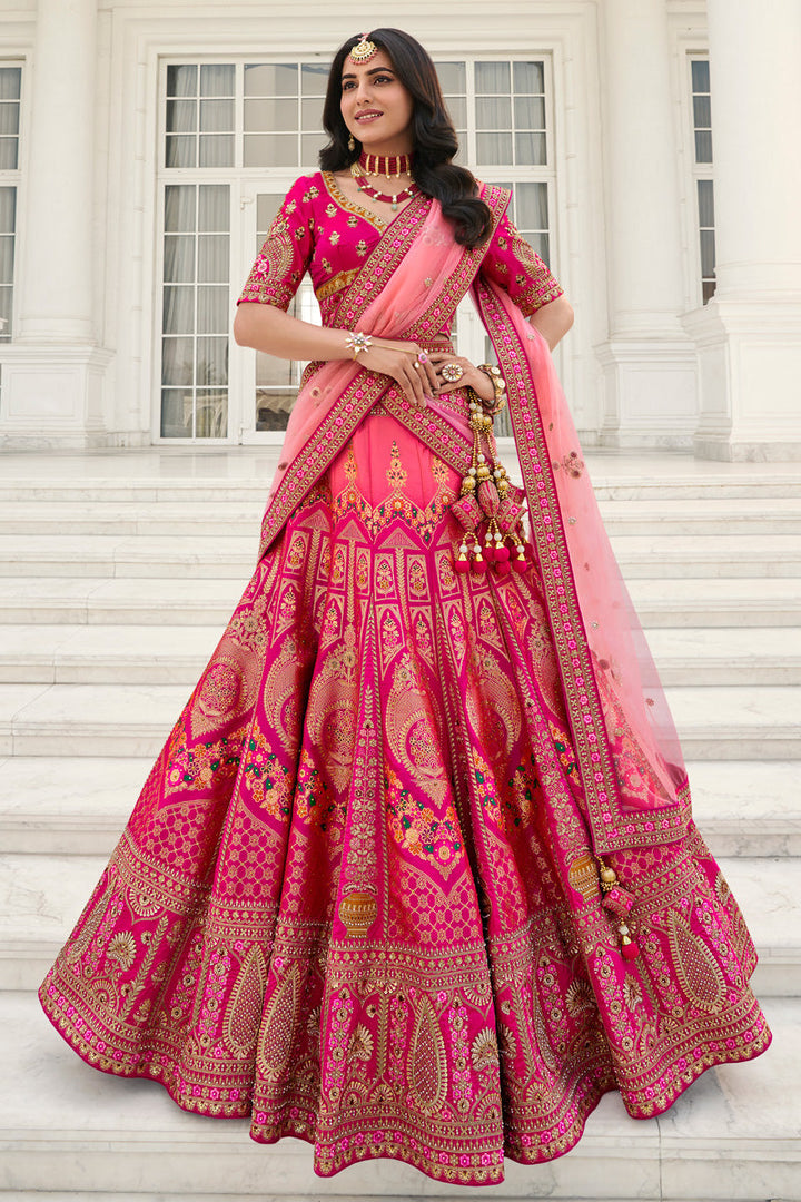Magenta Silk Embroidered Bridal Lehenga