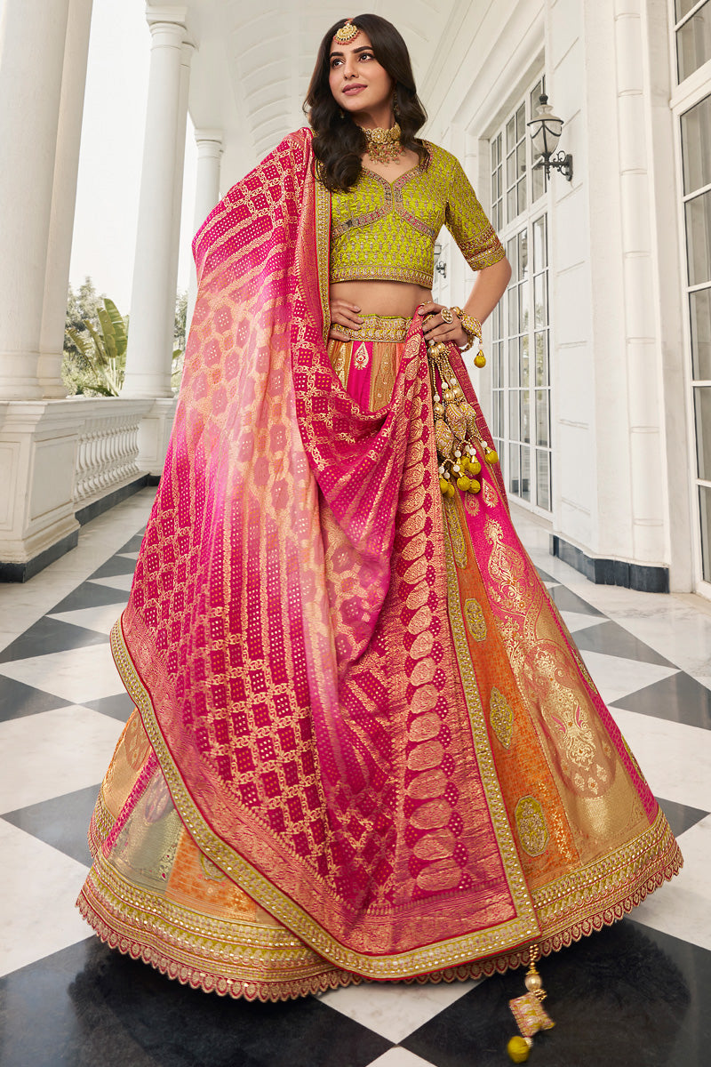 Embroidered Silk Multi Color Bridal Lehenga