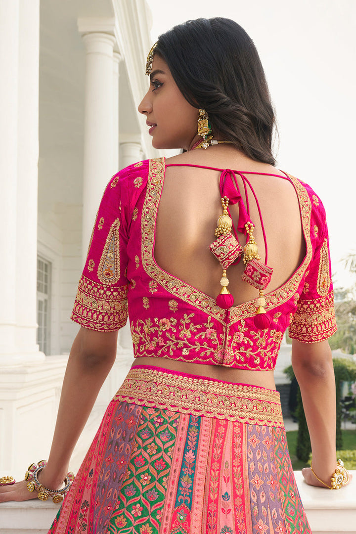 Peach Silk Party Wear Embroidered Bridal Lehenga