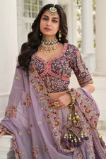 Load image into Gallery viewer, Lavender Silk Embroidered Wedding Wear Bridal Lehenga
