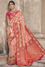 Load image into Gallery viewer, Silk Fabric Peach Color Weaving Work Soothing Saree
