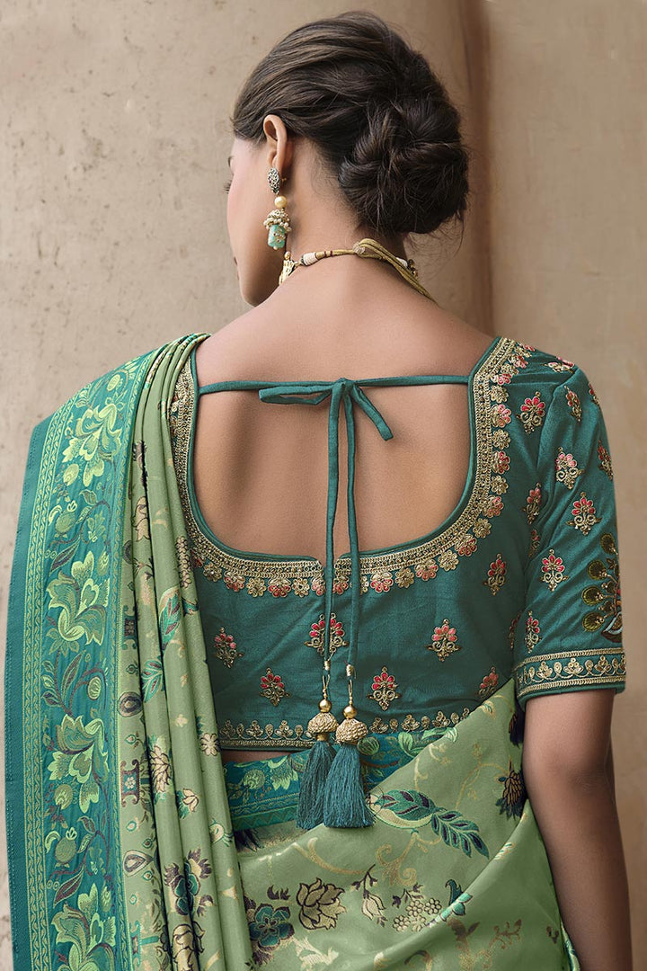 Brown Color Silk Fabric Weaving Work Appealing Saree