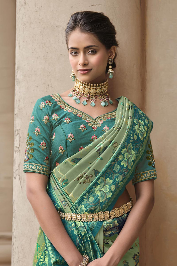 Brown Color Silk Fabric Weaving Work Appealing Saree