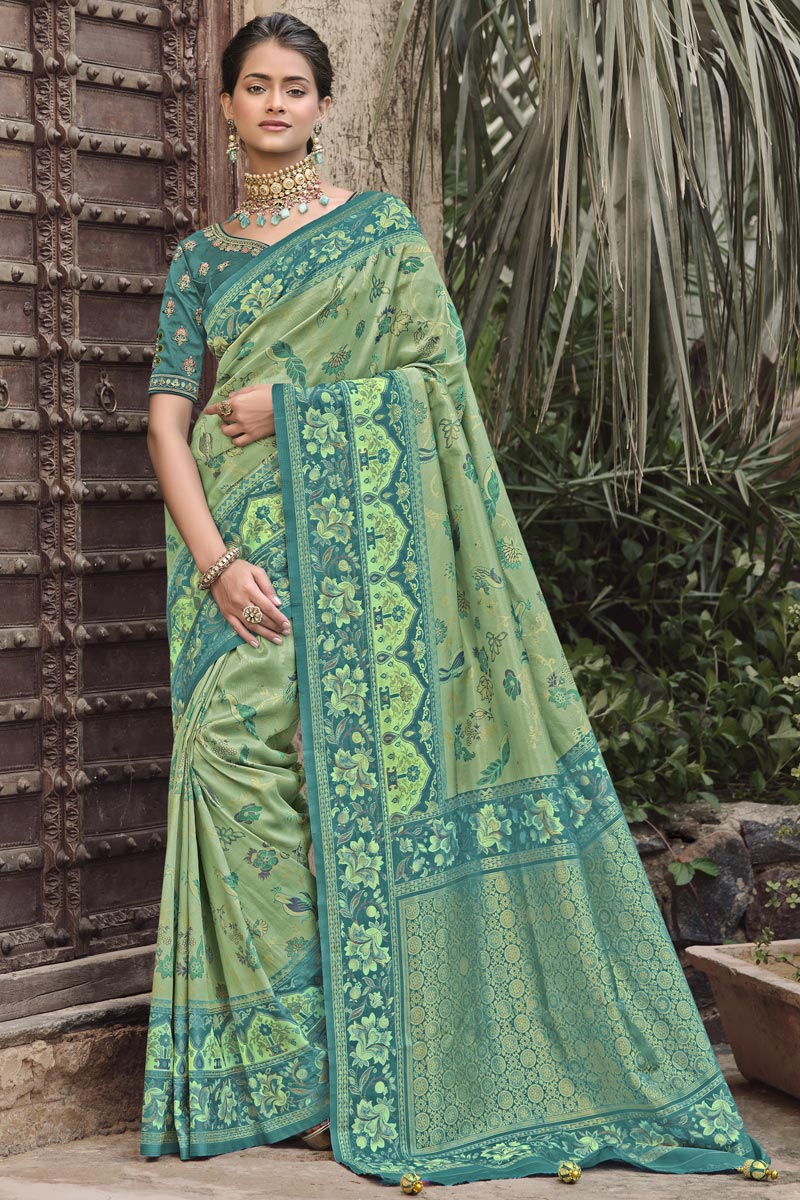 Brown Color Silk Fabric Weaving Work Appealing Saree