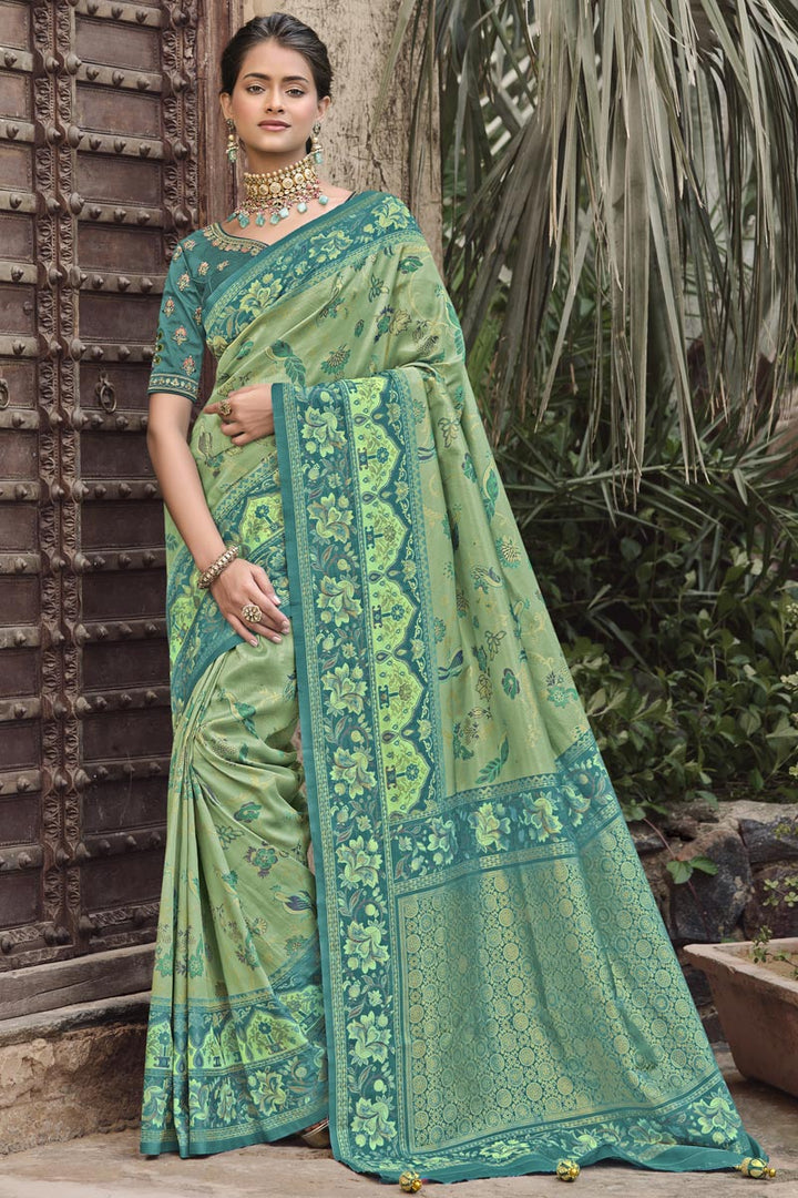 Brown Color Silk Fabric Weaving Work Appealing Saree