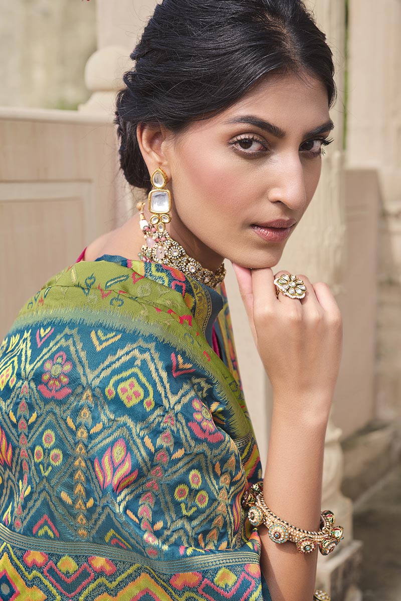 Silk Fabric Weaving Work Wonderful Saree In Olive Color