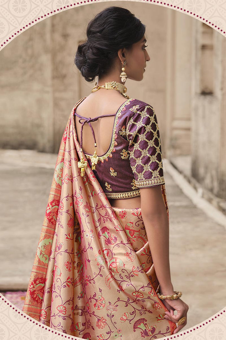 Beige Color Weaving Work Silk Fabric Vintage Saree