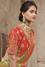 Load image into Gallery viewer, Silk Fabric Olive Color Weaving Work Stunning Saree
