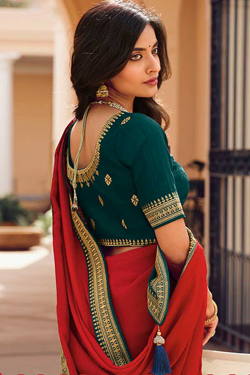 Art Silk Fabric Red Color Border Work Engrossing Saree