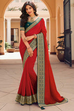 Load image into Gallery viewer, Art Silk Fabric Red Color Border Work Engrossing Saree
