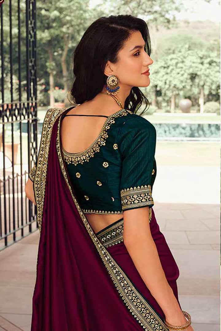 Maroon Color Border Work On Art Silk Intriguing Saree