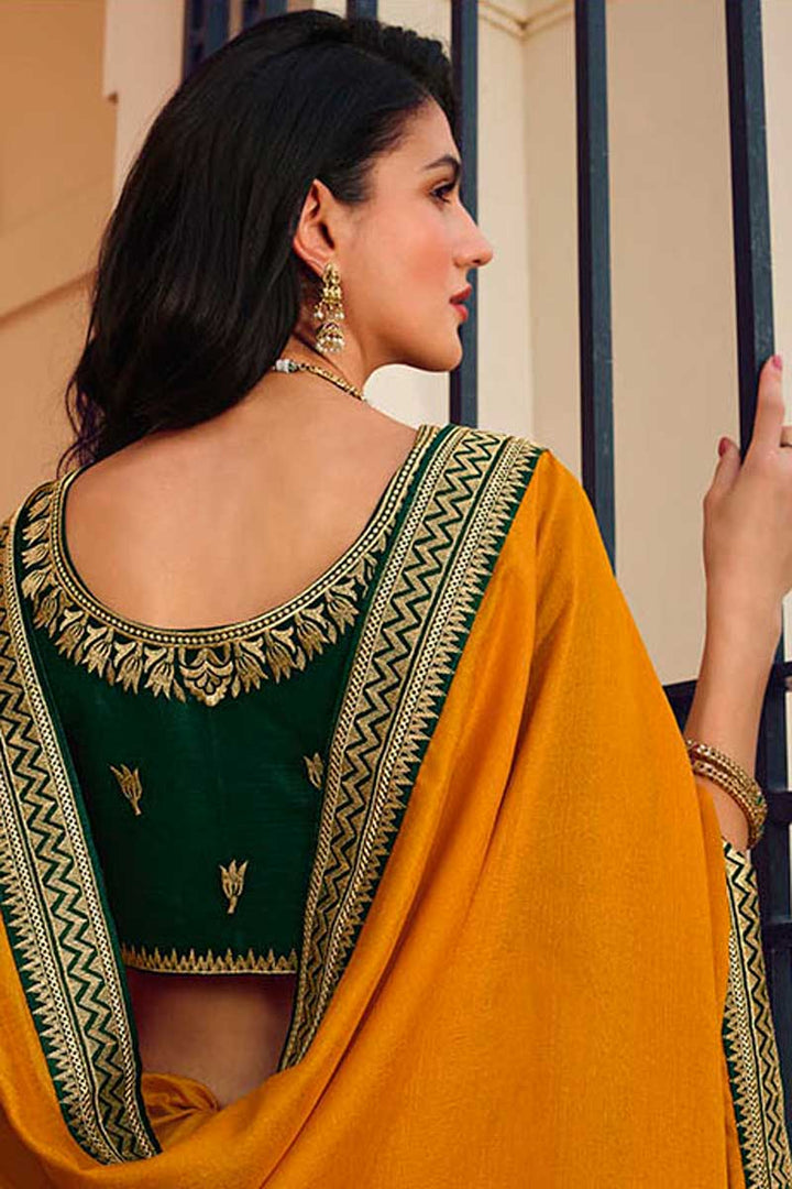 Border Work On Yellow Color Art Silk Fabric Remarkable Saree