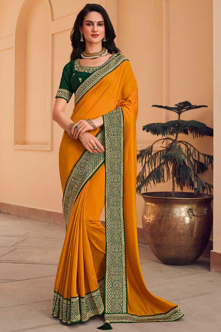 Border Work On Yellow Color Art Silk Fabric Remarkable Saree