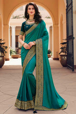 Load image into Gallery viewer, Border Work On Art Silk Fabric Superior Saree In Cyan Color
