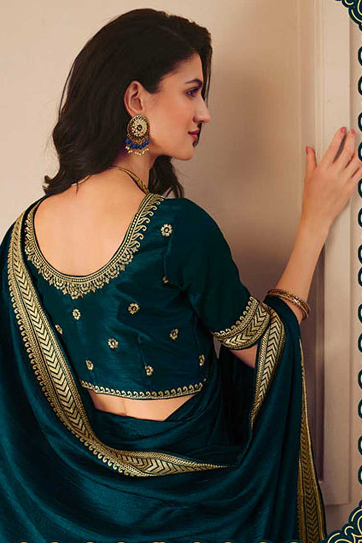 Art Silk Fabric Teal Color Winsome Saree With Border Work