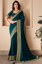 Load image into Gallery viewer, Art Silk Fabric Teal Color Winsome Saree With Border Work
