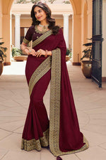 Load image into Gallery viewer, Burgundy Color Border Work Art Silk Fabric Divine Saree
