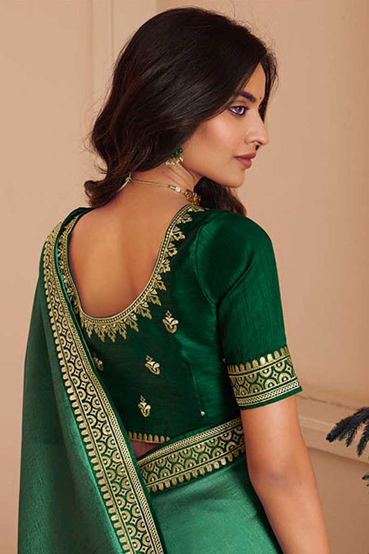 Sea Green Color Border Work Precious Saree In Art Silk Fabric