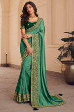 Load image into Gallery viewer, Sea Green Color Border Work Precious Saree In Art Silk Fabric
