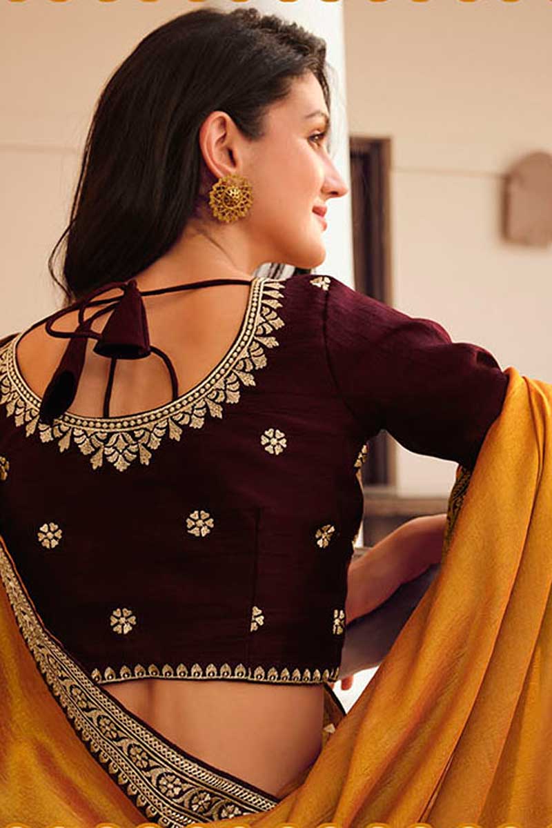 Border Work Mustard Color Art Silk Fabric Glorious Saree