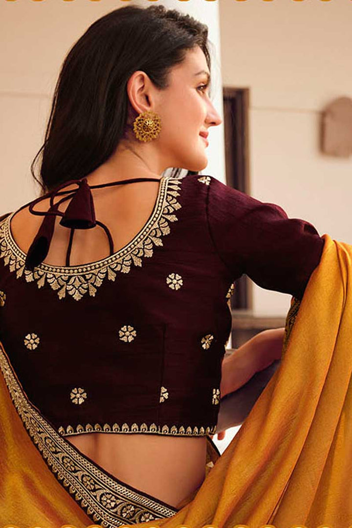 Border Work Mustard Color Art Silk Fabric Glorious Saree