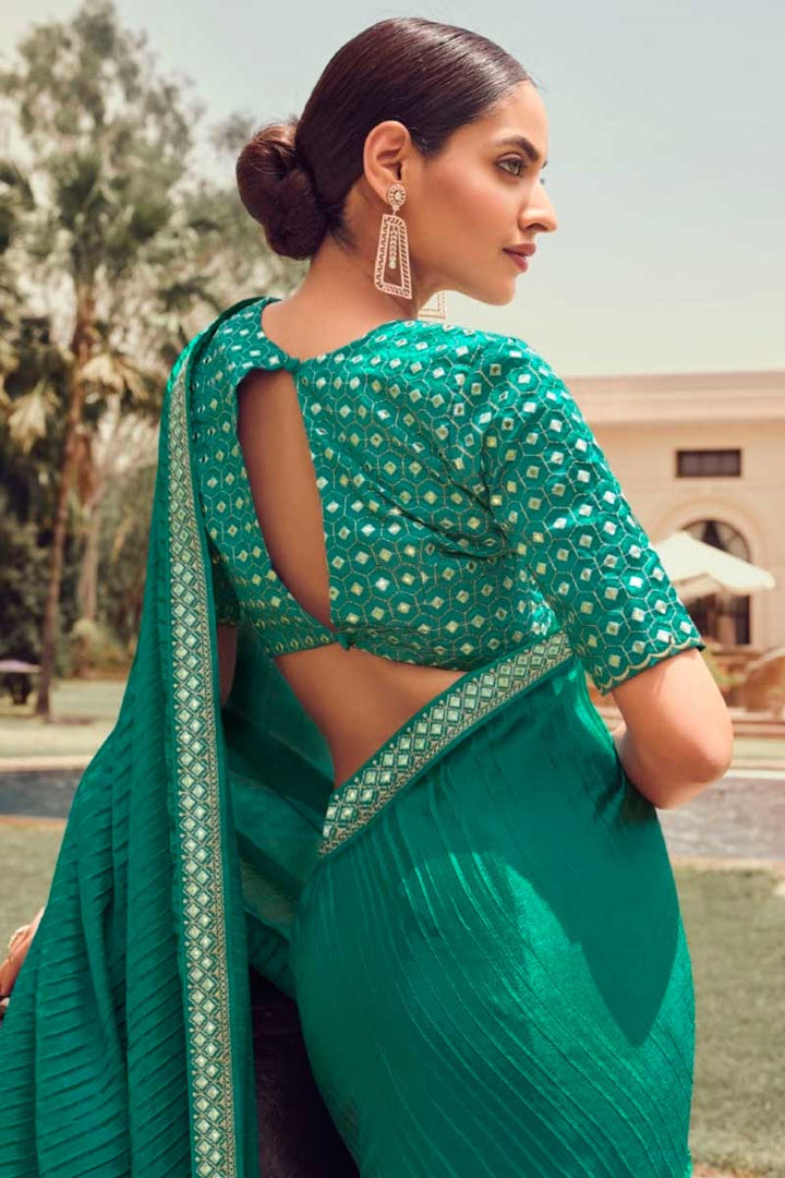 Marvelous Art Silk Fabric Festive Look Crush Saree In Green Color