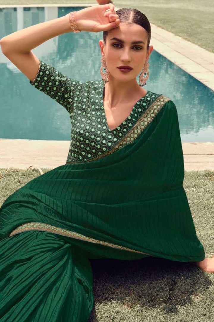 Dark Dark Green Color Art Silk Fabric Beatific Festive Look Crush Saree
