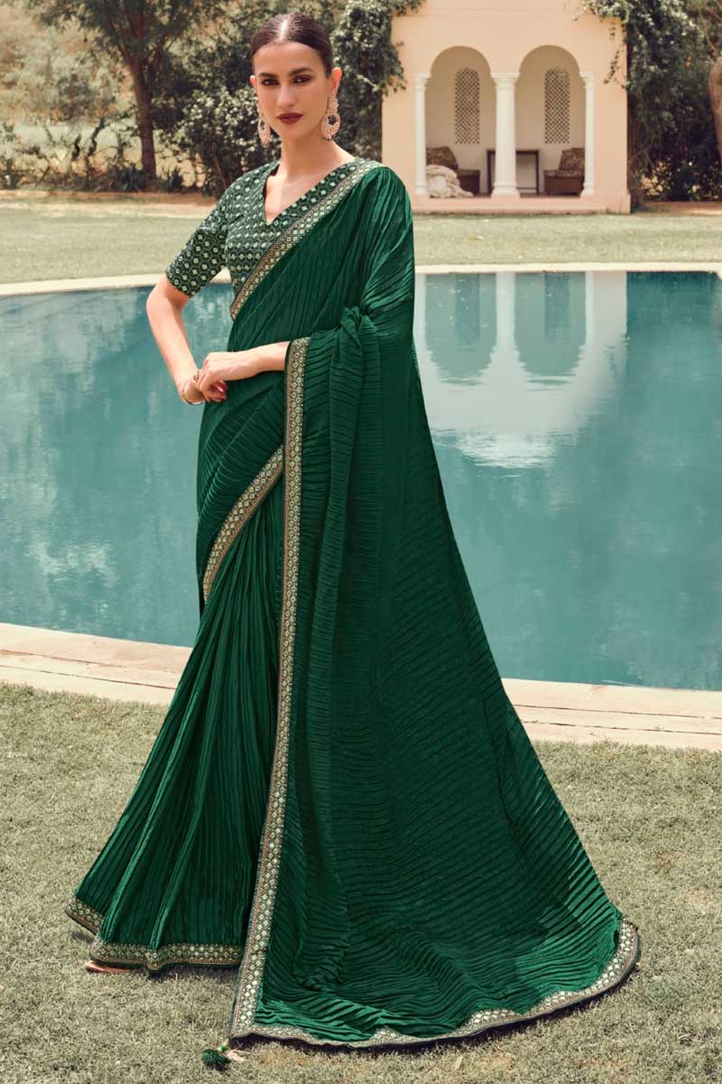Dark Dark Green Color Art Silk Fabric Beatific Festive Look Crush Saree