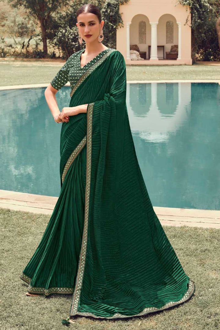Dark Dark Green Color Art Silk Fabric Beatific Festive Look Crush Saree