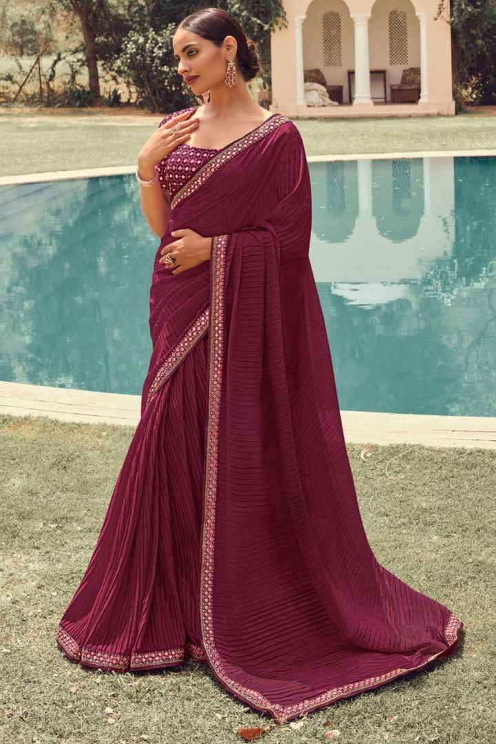 Beguiling Burgundy Color Art Silk Fabric Festive Look Crush Saree
