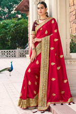Load image into Gallery viewer, Red Color Art Silk Fabric Maevelous Embroidery Border Work Saree
