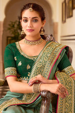 Load image into Gallery viewer, Art Silk Fabric Classic Sea Sea Green Color Embroidery Border Work Saree

