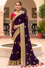 Load image into Gallery viewer, Purple Color Art Silk Fabric Fascinating Embroidery Border Work Saree
