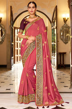 Load image into Gallery viewer, Pink Color Alluring Art Silk Fabric Embroidery Border Work Saree
