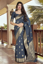 Load image into Gallery viewer, Silk Fabric Grey Color Festival Wear Saree With Weaving Work
