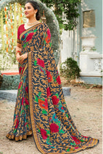 Load image into Gallery viewer, Festival Wear Black Color Georgette Fabric Luminous Saree
