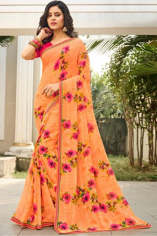 Orange Color Delicate Light Weight Printed Georgette Saree