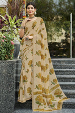 Load image into Gallery viewer, Georgette Fabric Beige Color Riveting Saree With Printed Work
