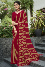 Load image into Gallery viewer, Red Color Georgette Fabric Engaging Saree With Printed Work

