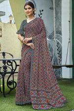 Load image into Gallery viewer, Creative Printed Work On Grey Color Georgette Fabric Saree
