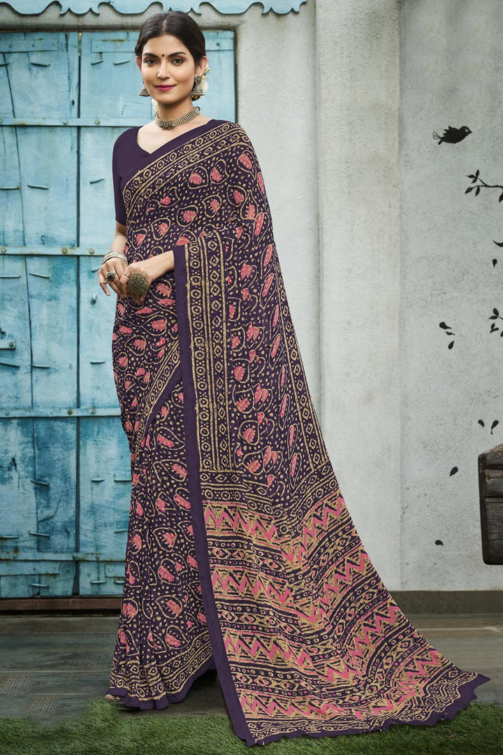 Beguiling Printed Work On Yellow Color Georgette Fabric Saree