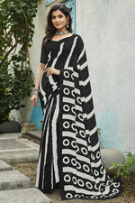 Load image into Gallery viewer, Trendy Georgette Fabric Black Color Saree With Printed Work
